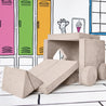 Side view of the Big Digger configuration of the Yourigami Kids Play Fort in beige-sands color