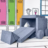 Side view of the Big Digger configuration of the Yourigami Kids Play Fort in blue-lagoon color