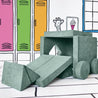 Side view of the Big Digger configuration of the Yourigami Kids Play Fort in green-meadows color